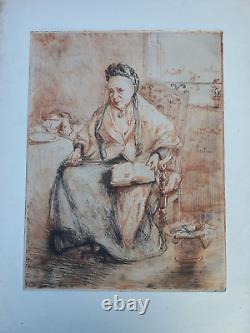 1 drawing + 7 large engravings by Marius Borel. Late 19th century Belle Époque