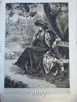 1 drawing + 7 large engravings by Marius Borel. Late 19th century Belle Époque
