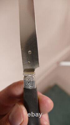 12 Cheese or Fruit Knives Solid Silver Blades and Ebony Handles, 19th Century