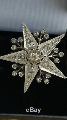 18k Antique Gold Star Brooch // Diamonds // Epoque XIX Eme