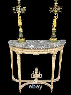 18th Century Louis XVI Carved and Patinated Wooden Console Table with Marble Top