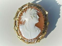 19th Century Ancienne Broche In Gold Metal With Came Coquille