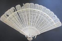 19th Century Antique Carved and Pierced Cantonese Chinese Fan