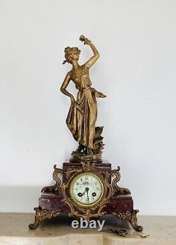 19th Century Clock from the Napoleon III Era, Subject: The Rose, Signed Carlier, Movement AD Mougin