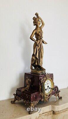 19th Century Clock from the Napoleon III Era, Subject: The Rose, Signed Carlier, Movement AD Mougin