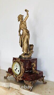 19th Century Clock from the Napoleon III Era, Subject: The Rose, Signed Carlier, Movement AD Mougin