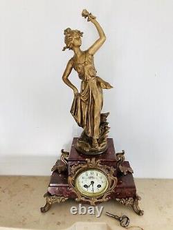 19th Century Clock from the Napoleon III Era, Subject: The Rose, Signed Carlier, Movement AD Mougin