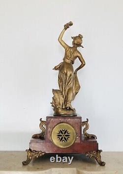 19th Century Clock from the Napoleon III Era, Subject: The Rose, Signed Carlier, Movement AD Mougin