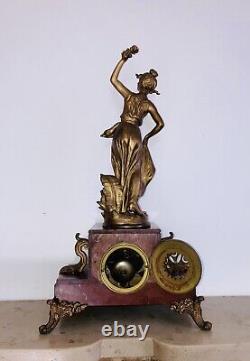 19th Century Clock from the Napoleon III Era, Subject: The Rose, Signed Carlier, Movement AD Mougin