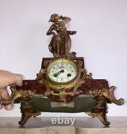 19th Century Clock from the Napoleon III Era, Subject: The Rose, Signed Carlier, Movement AD Mougin