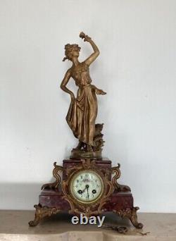 19th Century Clock from the Napoleon III Era, Subject: The Rose, Signed Carlier, Movement AD Mougin