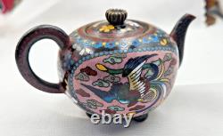 19th Century Cloisonné Bronze Teapot with Bird, Butterfly, and Flower Motif, Meiji Period