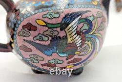 19th Century Cloisonné Bronze Teapot with Bird, Butterfly, and Flower Motif, Meiji Period