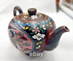 19th Century Cloisonné Bronze Teapot with Bird, Butterfly, and Flower Motif, Meiji Period