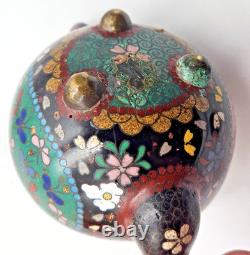 19th Century Cloisonné Bronze Teapot with Bird, Butterfly, and Flower Motif, Meiji Period
