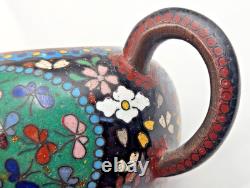 19th Century Cloisonné Bronze Teapot with Bird, Butterfly, and Flower Motif, Meiji Period