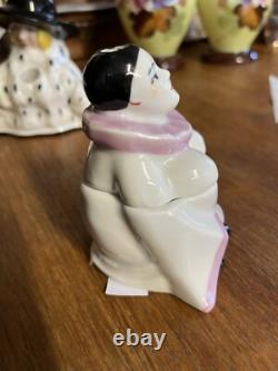19th Century Inkwell with Pen Holder, Porcelain, Pierrot Decor by Henri Delcourt