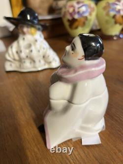 19th Century Inkwell with Pen Holder, Porcelain, Pierrot Decor by Henri Delcourt