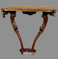 19th Century Louis XV Style Carved Oak Console Table with White Marble Top