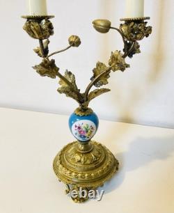 19th Century Solid Gilded Bronze Candle Holders / Candelabras with Porcelain Stems