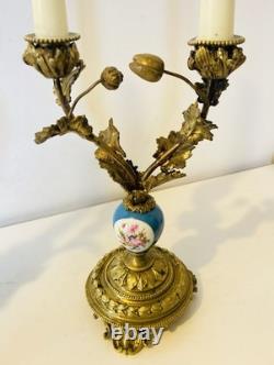 19th Century Solid Gilded Bronze Candle Holders / Candelabras with Porcelain Stems
