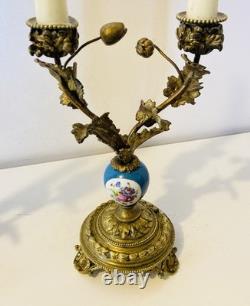 19th Century Solid Gilded Bronze Candle Holders / Candelabras with Porcelain Stems