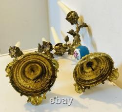 19th Century Solid Gilded Bronze Candle Holders / Candelabras with Porcelain Stems