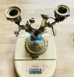 19th Century Solid Gilded Bronze Candle Holders / Candelabras with Porcelain Stems