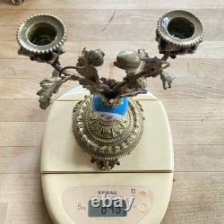 19th Century Solid Gilded Bronze Candle Holders / Candelabras with Porcelain Stems