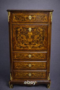 19th-century secretary desk / fine wood marquetry, Louis XV style
