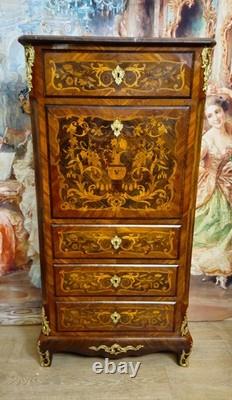 19th-century secretary desk / fine wood marquetry, Louis XV style