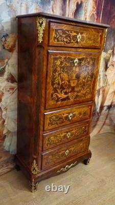19th-century secretary desk / fine wood marquetry, Louis XV style