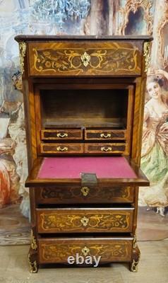 19th-century secretary desk / fine wood marquetry, Louis XV style