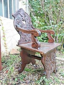 2 Armchairs In Chateau De Chene Beautiful Sculpture Of Devil Period End XIX Em