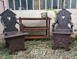 2 Armchairs In Chateau De Chene Beautiful Sculpture Of Devil Period End XIX Em
