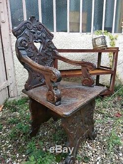 2 Armchairs In Chateau De Chene Beautiful Sculpture Of Devil Period End XIX Em