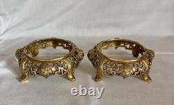 2 Gilded Bronze Bases, Mount for Vase, Sculpture Lamp 19th Century Asia