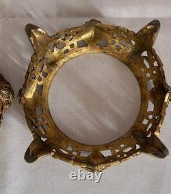 2 Gilded Bronze Bases, Mount for Vase, Sculpture Lamp 19th Century Asia