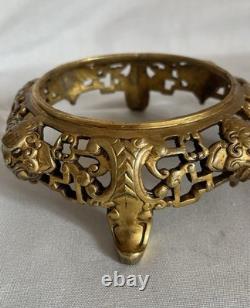 2 Gilded Bronze Bases, Mount for Vase, Sculpture Lamp 19th Century Asia