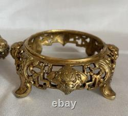 2 Gilded Bronze Bases, Mount for Vase, Sculpture Lamp 19th Century Asia