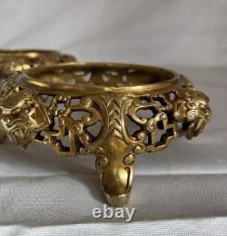 2 Gilded Bronze Bases, Mount for Vase, Sculpture Lamp 19th Century Asia