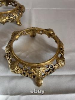 2 Gilded Bronze Bases, Mount for Vase, Sculpture Lamp 19th Century Asia
