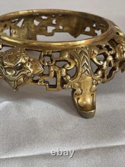 2 Gilded Bronze Bases, Mount for Vase, Sculpture Lamp 19th Century Asia