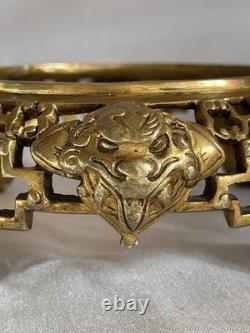 2 Gilded Bronze Bases, Mount for Vase, Sculpture Lamp 19th Century Asia