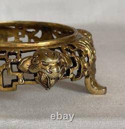 2 Gilded Bronze Bases, Mount for Vase, Sculpture Lamp 19th Century Asia