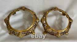 2 Gilded Bronze Bases, Mount for Vase, Sculpture Lamp 19th Century Asia