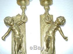 2 Gilt Bronze Sconces Louis XVI Cherubs Time XIX Em Electrification Recen