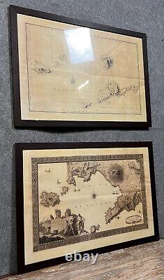 2 Superb and Large Geographical Maps of Naples and Surroundings from the 19th Century