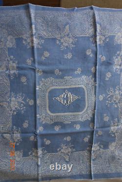 2m25 X 1m56 Damasked Tablecloth With Pattern Placed Monogram CD Epoch Napoleon III