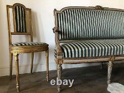 3 Seat Benches In Louis XVI Style + 3 Assorted Chairs Of Period XIX Ème